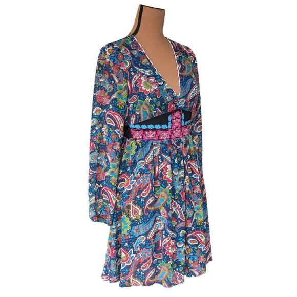 Flying Tomato Small Dirndl Dress Dark Floral Paisley Embroidered Whimsygoth - Picture 2 of 13